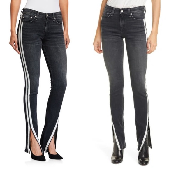 rag & bone Denim - rag & bone Cate Mid Rise Flare Jeans 26 2 dark grey racing stripe split hem